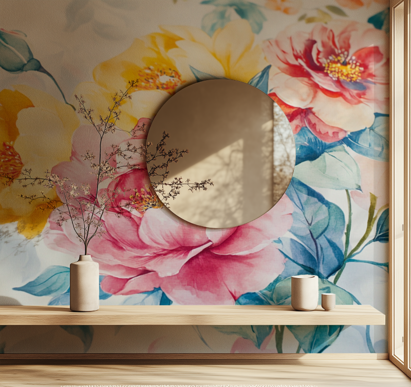 Papier peint fleur enfant miroir