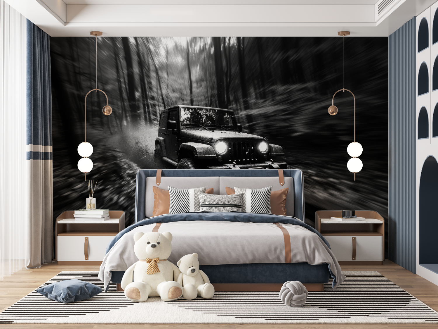 Papier peint photo voiture noir et blanc mur panoramique