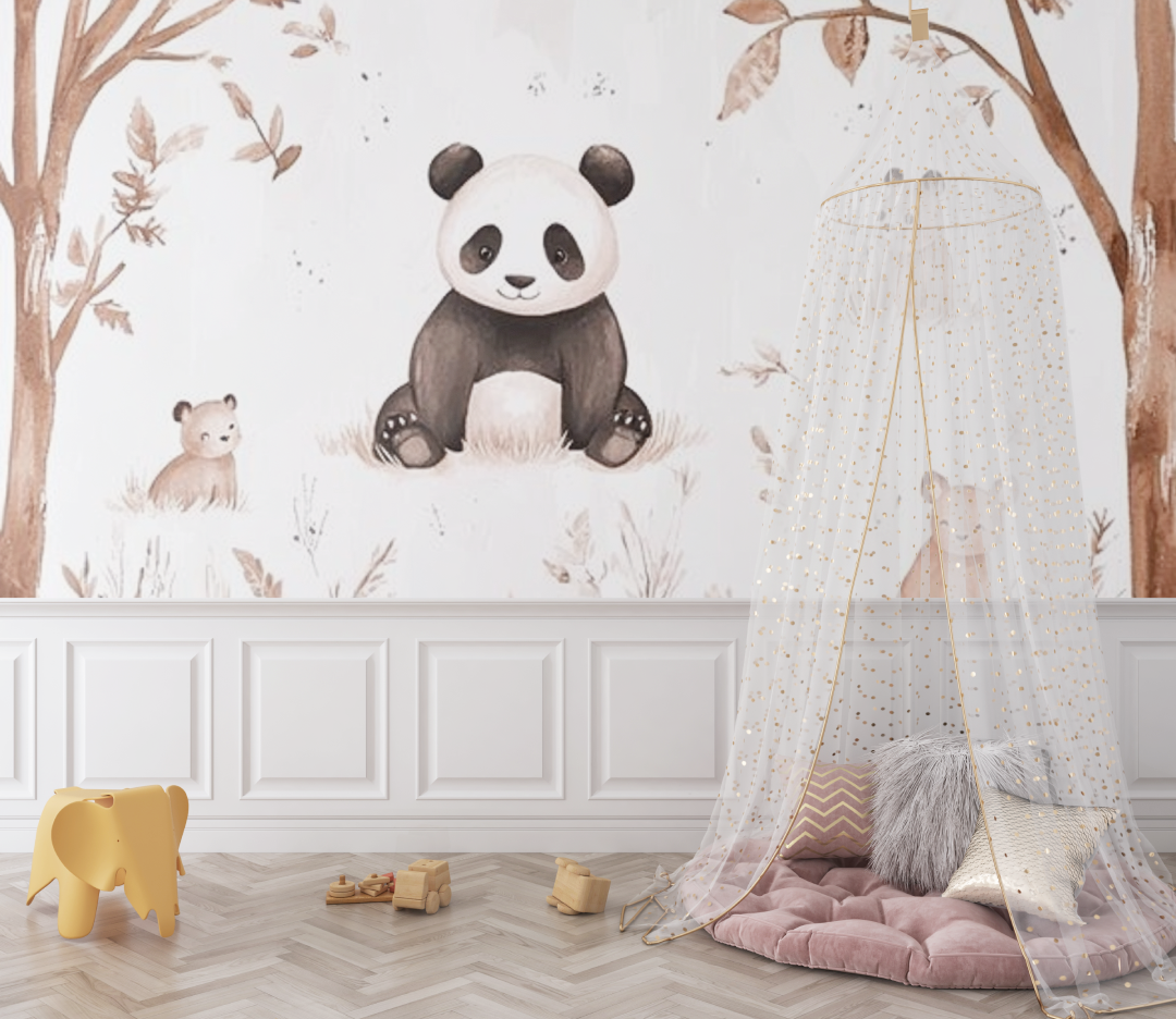 Papier peint panda et animaux de la foret bebe