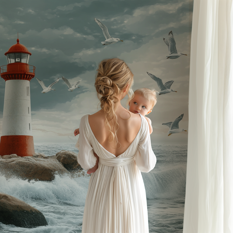 Papier peint phare mouettes bb123