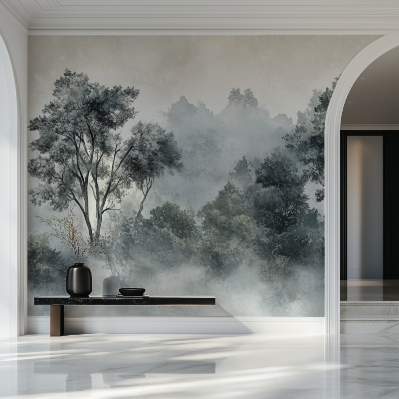 Papier peint arbre brume salon beau