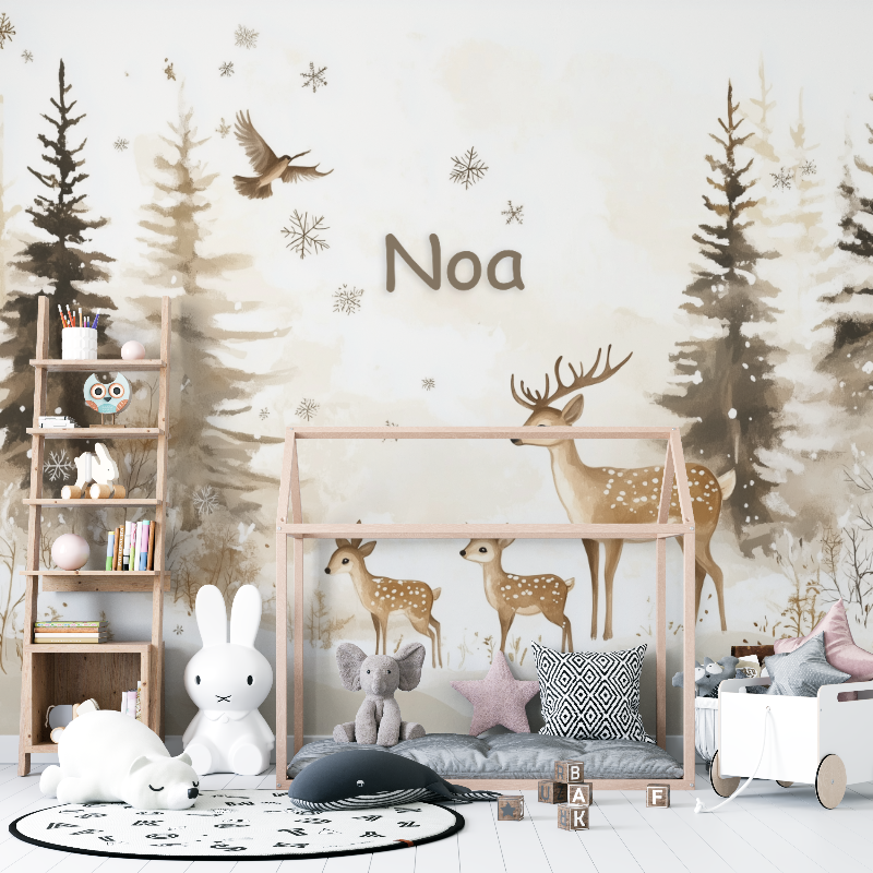 Papier peint prenom cerfs foret 12