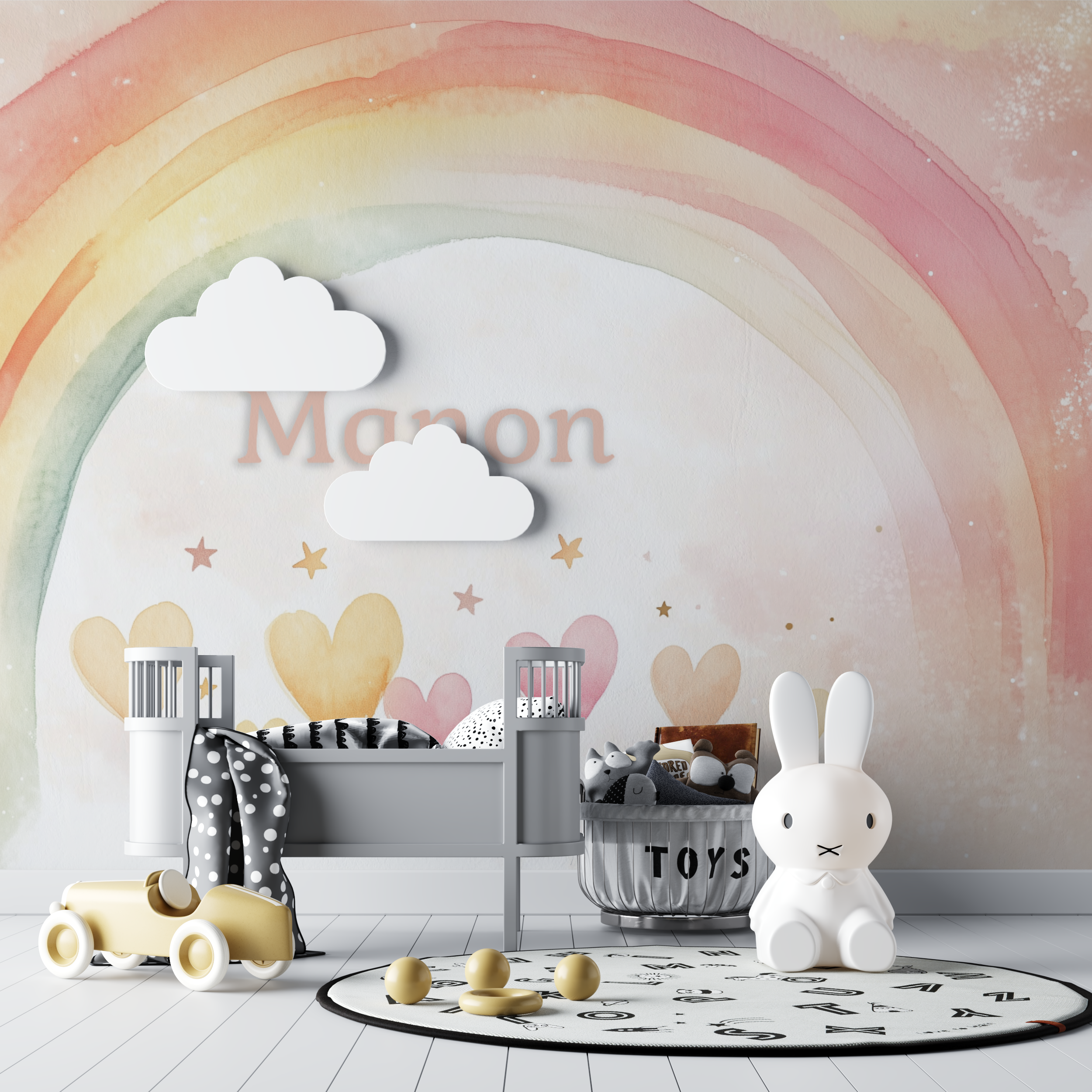 Papier peint prenom aquarelle bebe tipi