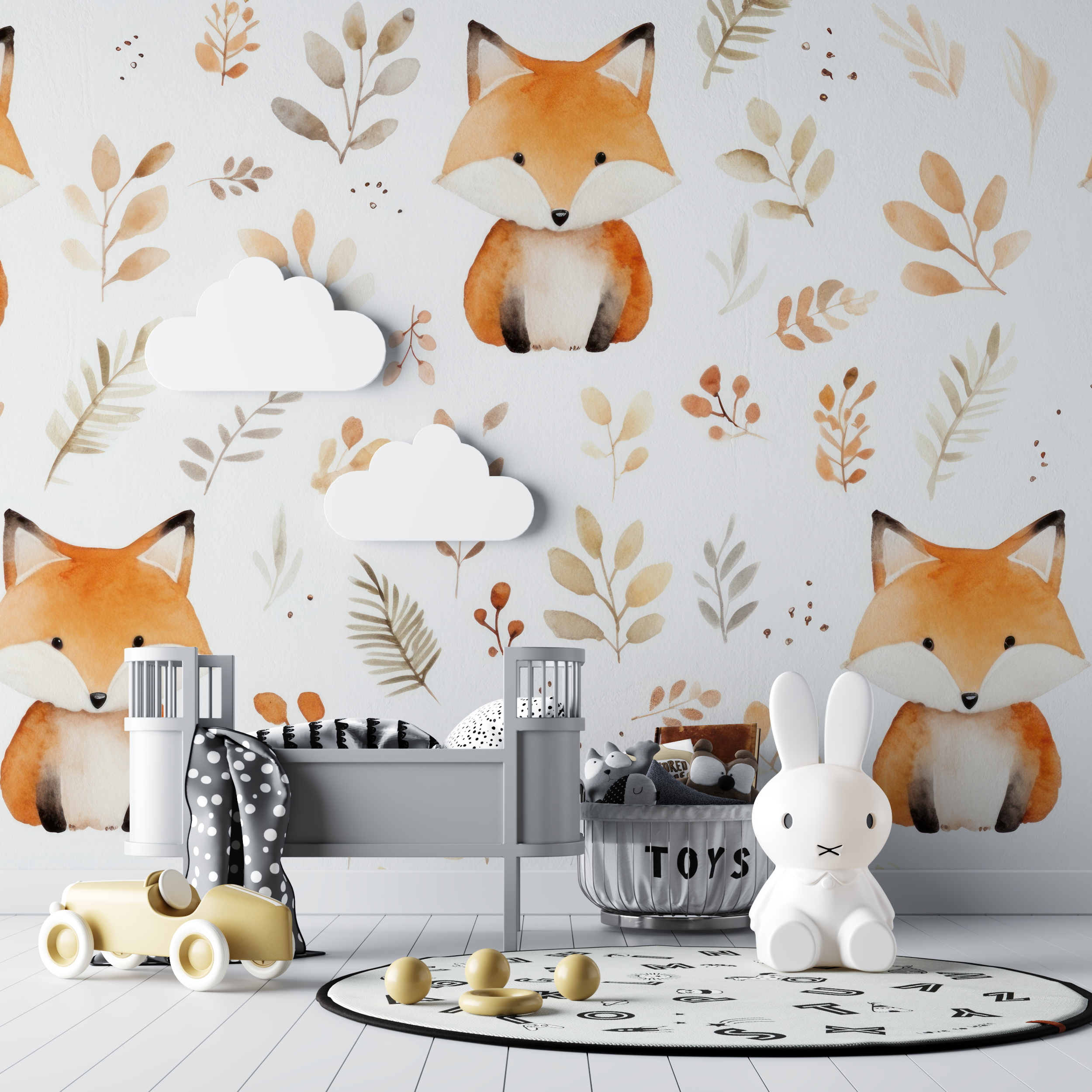 Papier peint gros motif renard bebe tipi