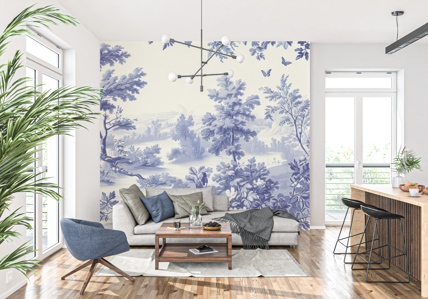 Papier Peint Toile De Jouy Impression - trompe l'oeil