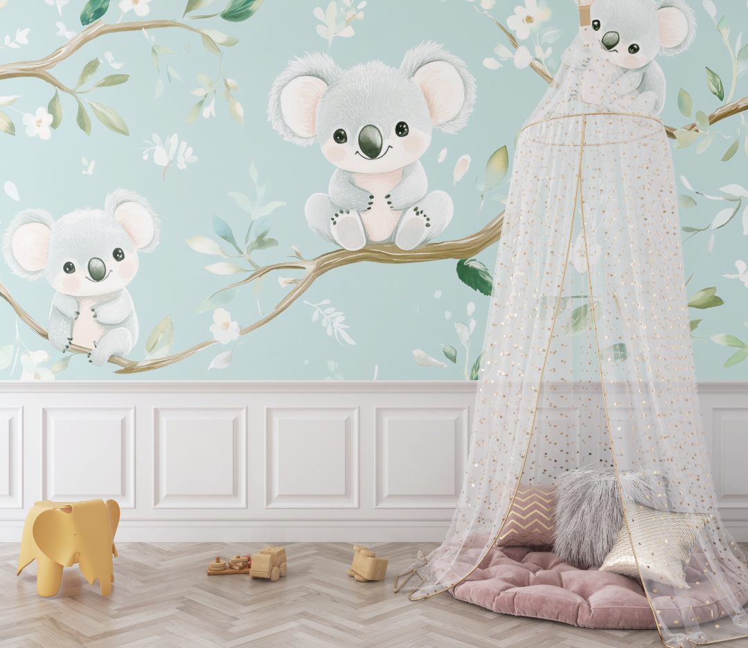 Papier peint koala et ambiance naissance bebe