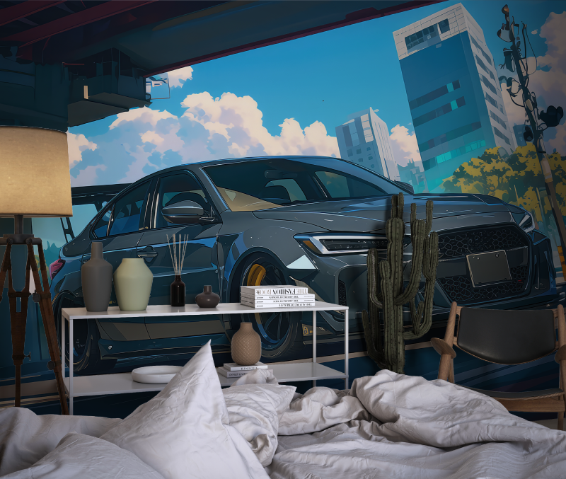 Papier peint anime voiture chambre dado1