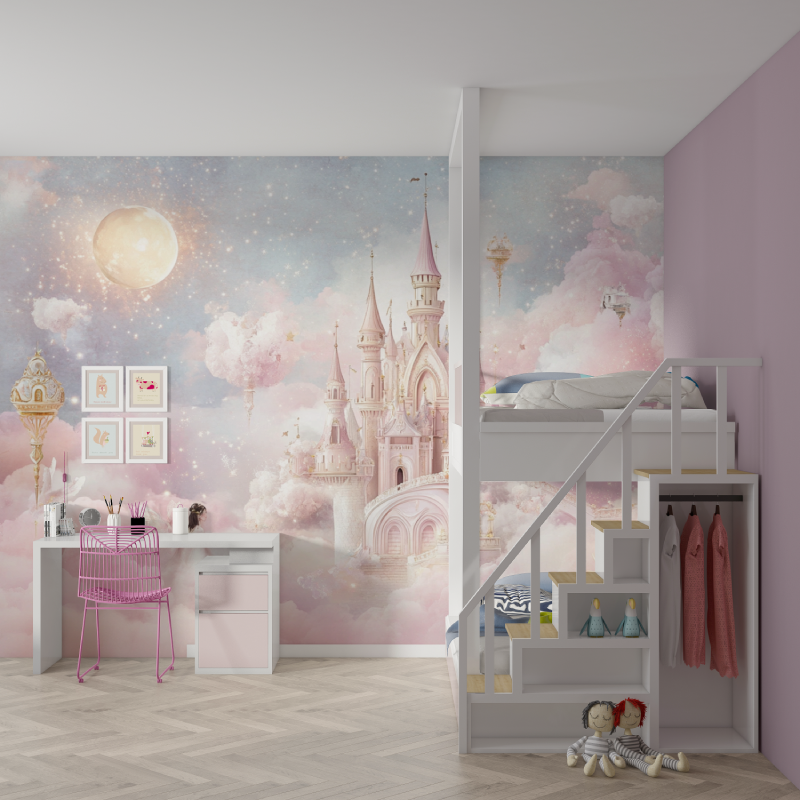 Papier peint princesse magique mur chambre fille