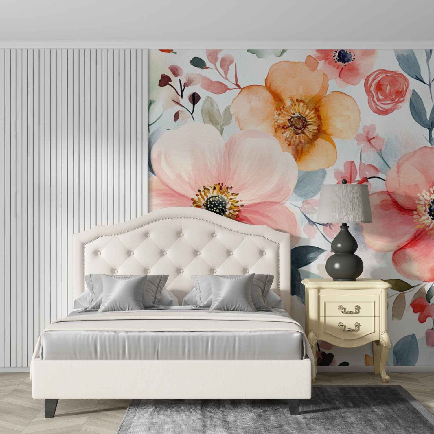 Papier peint aquarelle floral boheme delicat design
