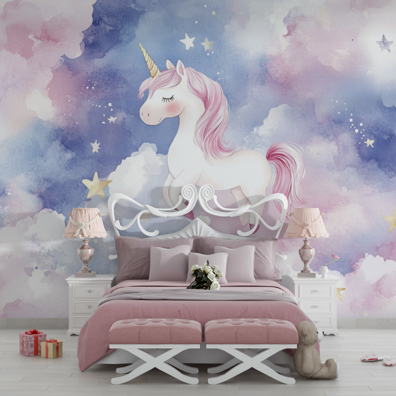 Papier peint licorne bebe reverie et nuage chambre filles