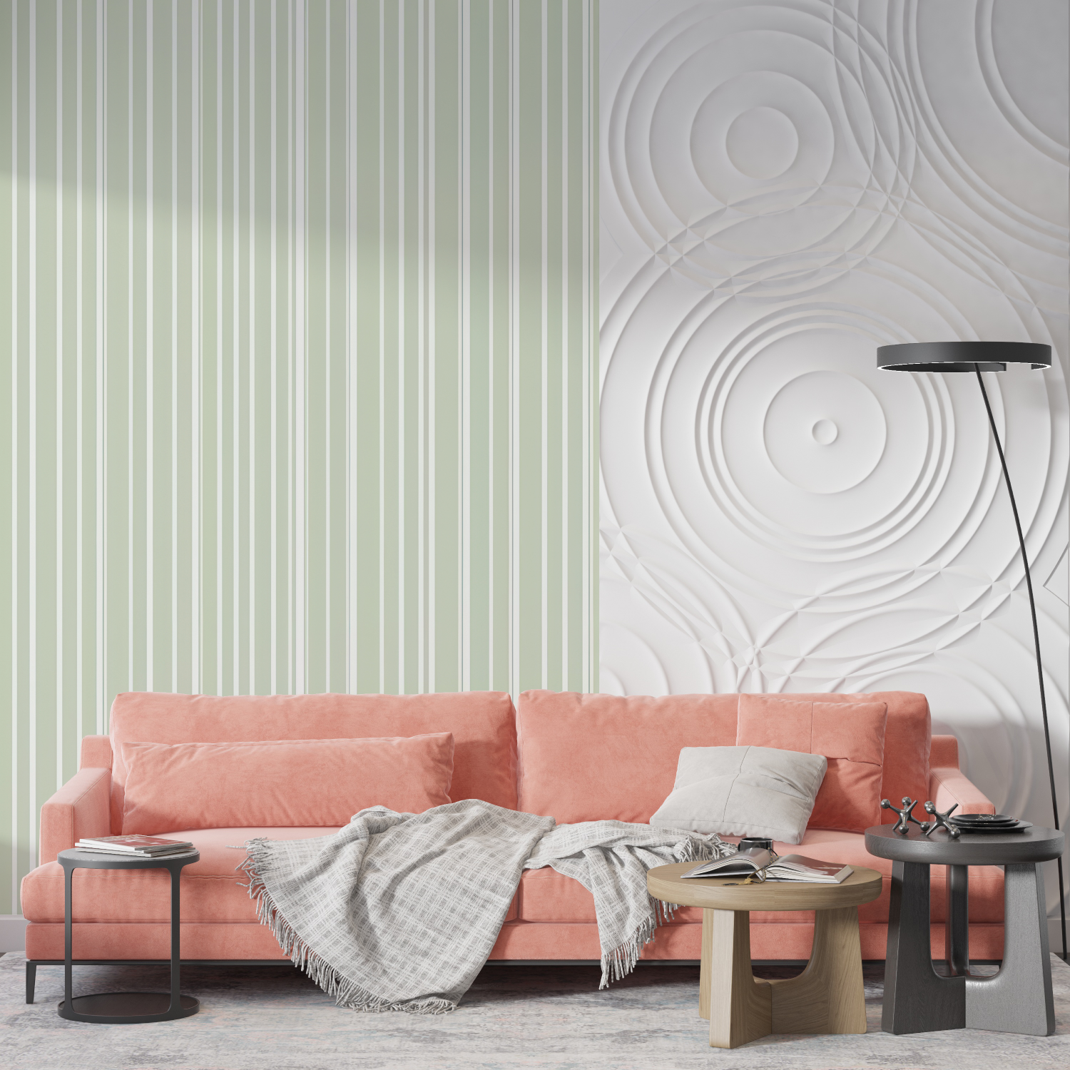 Papier Peint Rayure Vert Et Blanc - contemporain