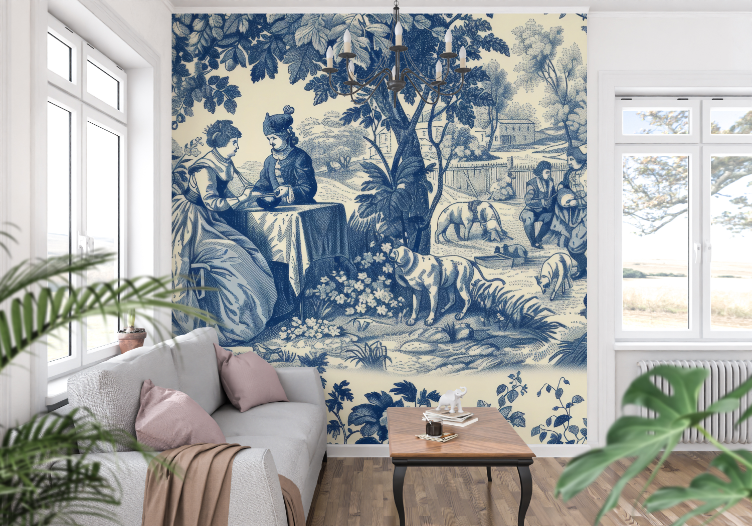 Papier Peint Toile De Jouy Antique - trompe l'oeil