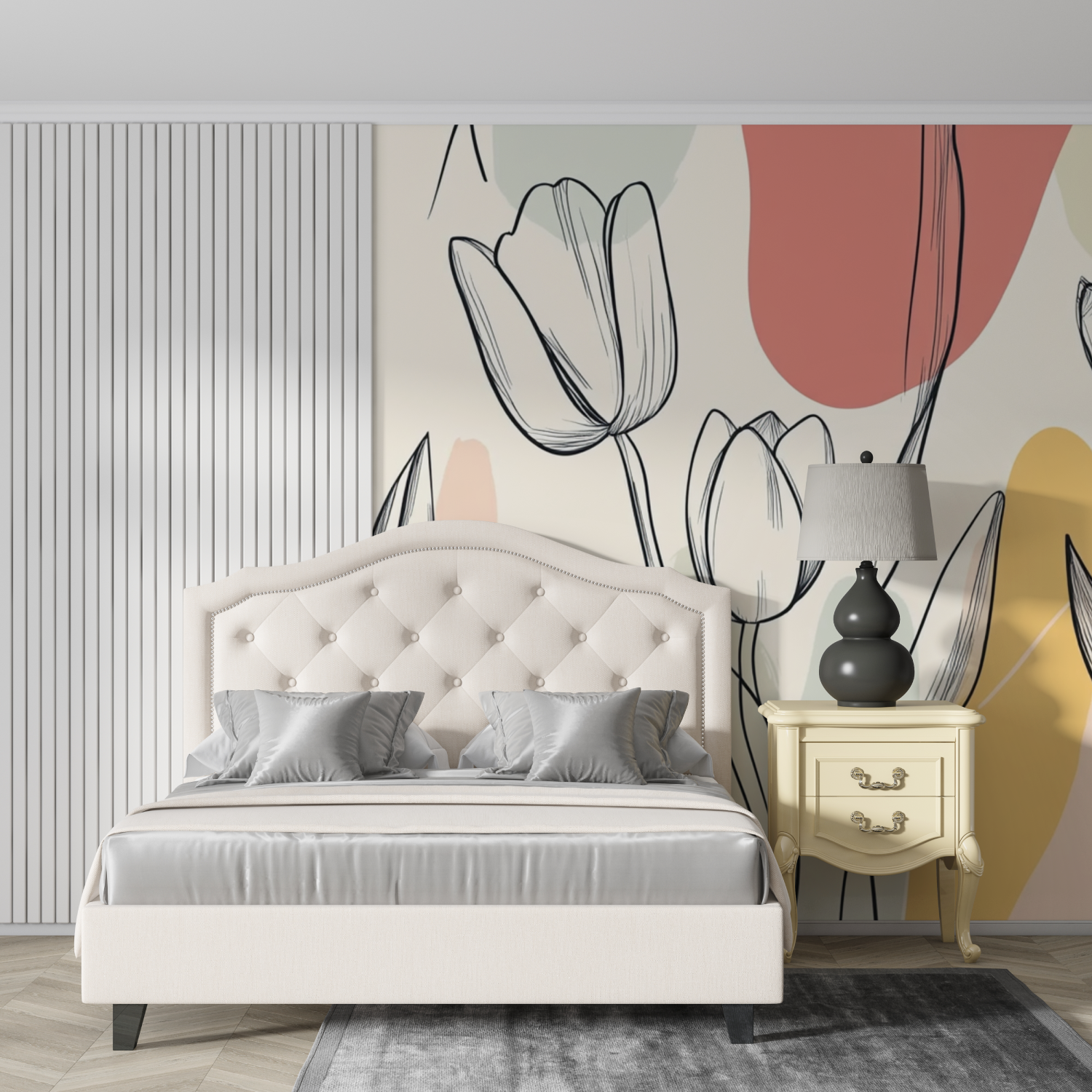 Papier peint aquarelle motif tulipes minimalistes design