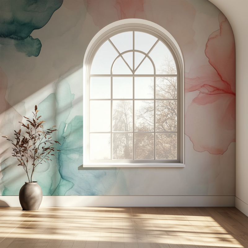 Papier peint fleur pivoine fenetre papier