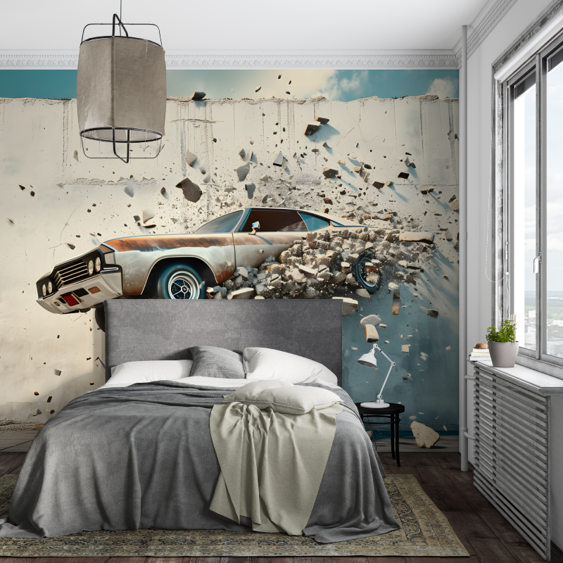 Papier peint xxl voiture blanc piece ados