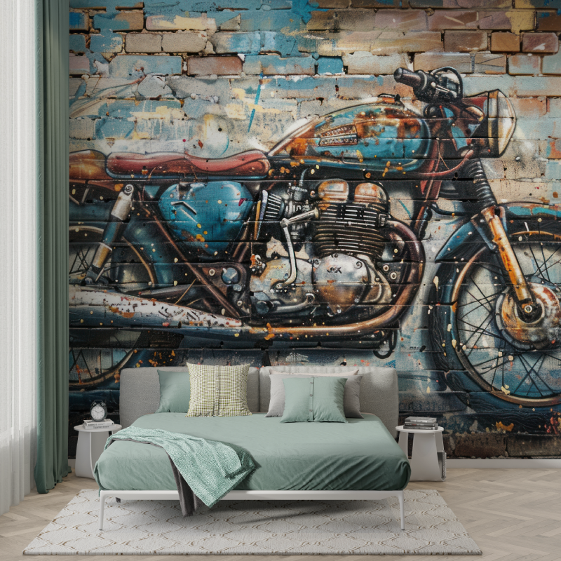 Papier peint graffiti moto vintage garcon123