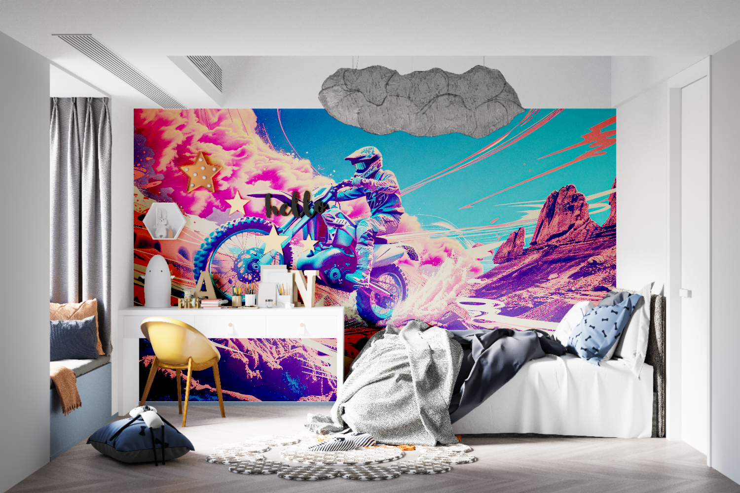 Papier peint moto cross chambre enfant tapisseries murale