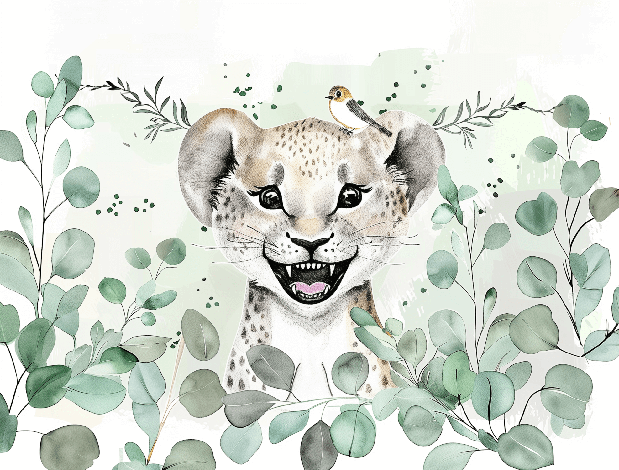 Papier Peint Animaux Vert d'Eau Enfant