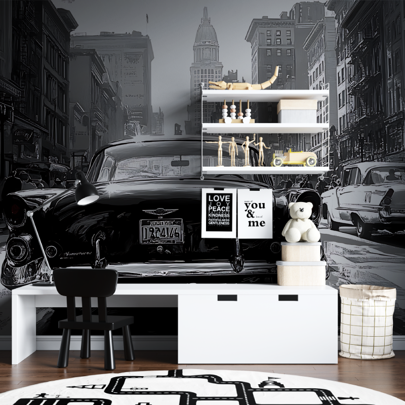 Papier peint noir et blanc voit...ge tapisserie chambre ados