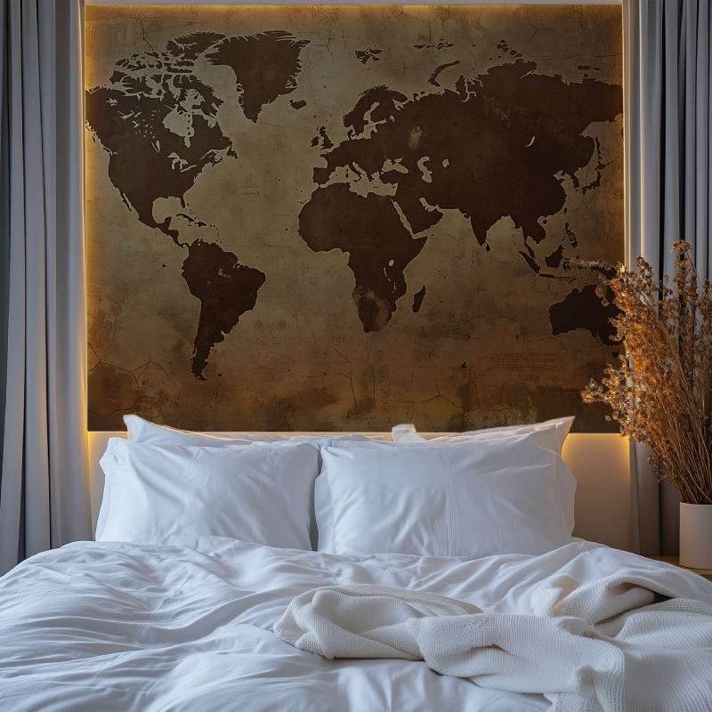Papier peint carte du monde bronze chambre tendanc