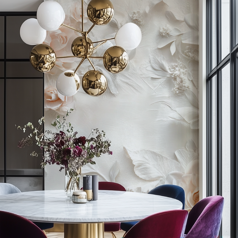 Papier peint fleur 3d salon chaise