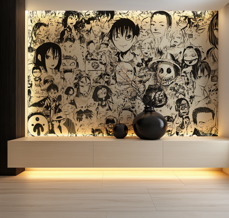 Papier peint vintage manga salon neon