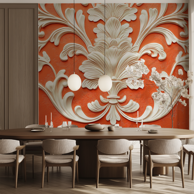 Papier peint vintage orange casto salle manger tendance