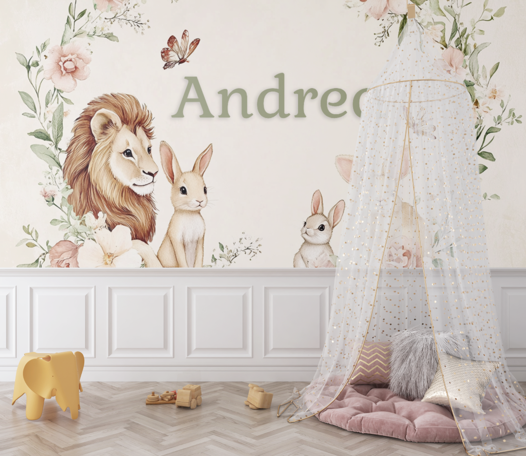 Papier peint prenom couronne fleurs bebe