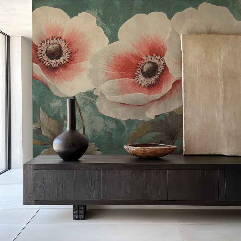 Papier peint vintage grosse fleurs salle manger papier