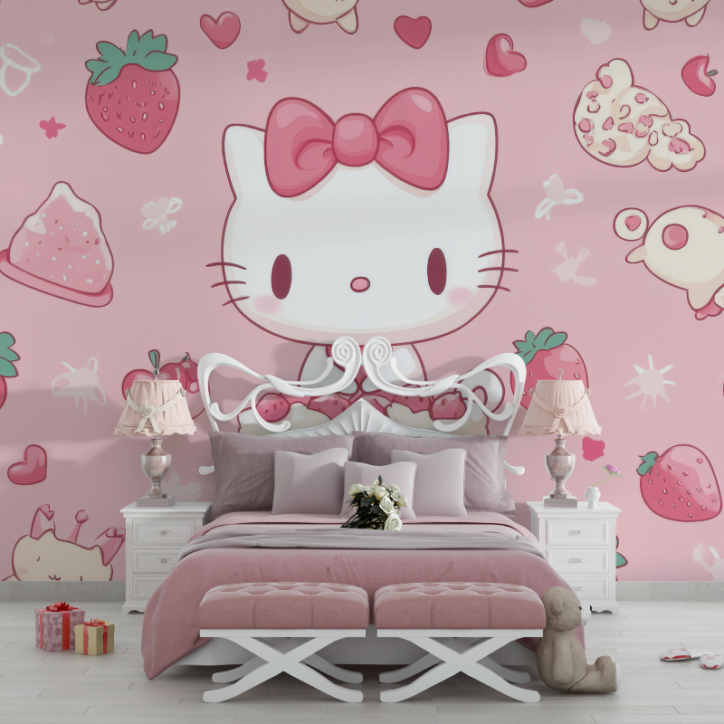 Papier peint hello kitty gateau chambre filles