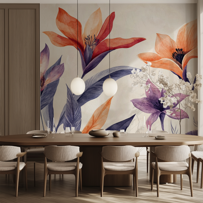 Papier peint fleur du paradis salle manger tendance