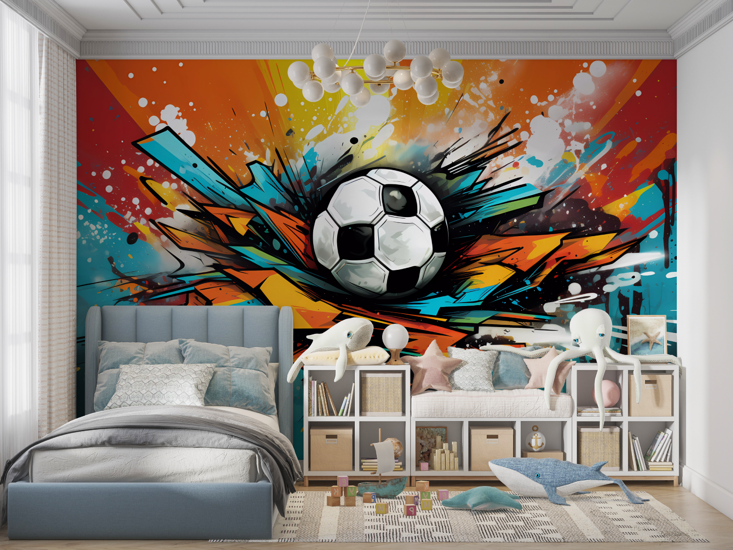 Papier peint graffiti ballon foot panoramique garcon