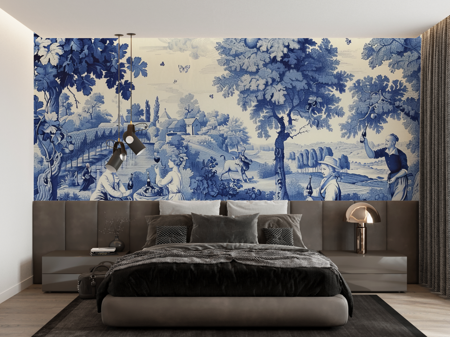 Papier Peint Toile De Jouy Années 90 - trompe l'oeil