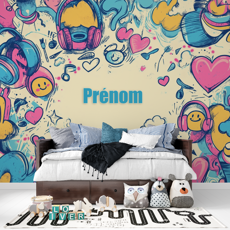 Papier peint prenom tag tapisserie pour ado