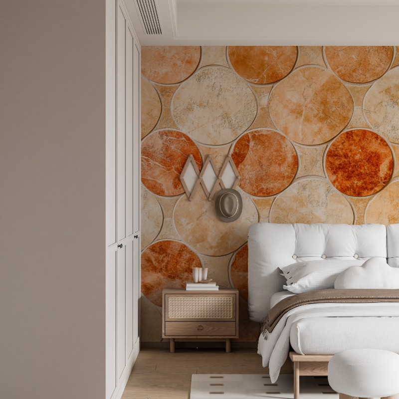 Papier peint terracotta effet mosaique mural