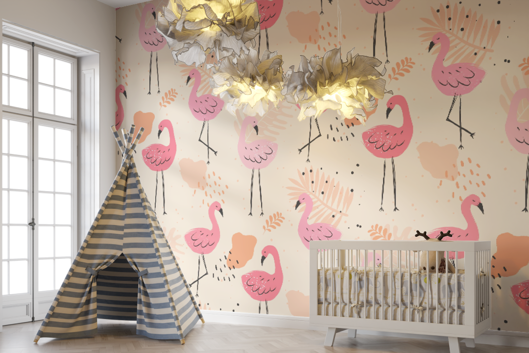 Papier peint bébé motif Flamant rose - bebe unisexe