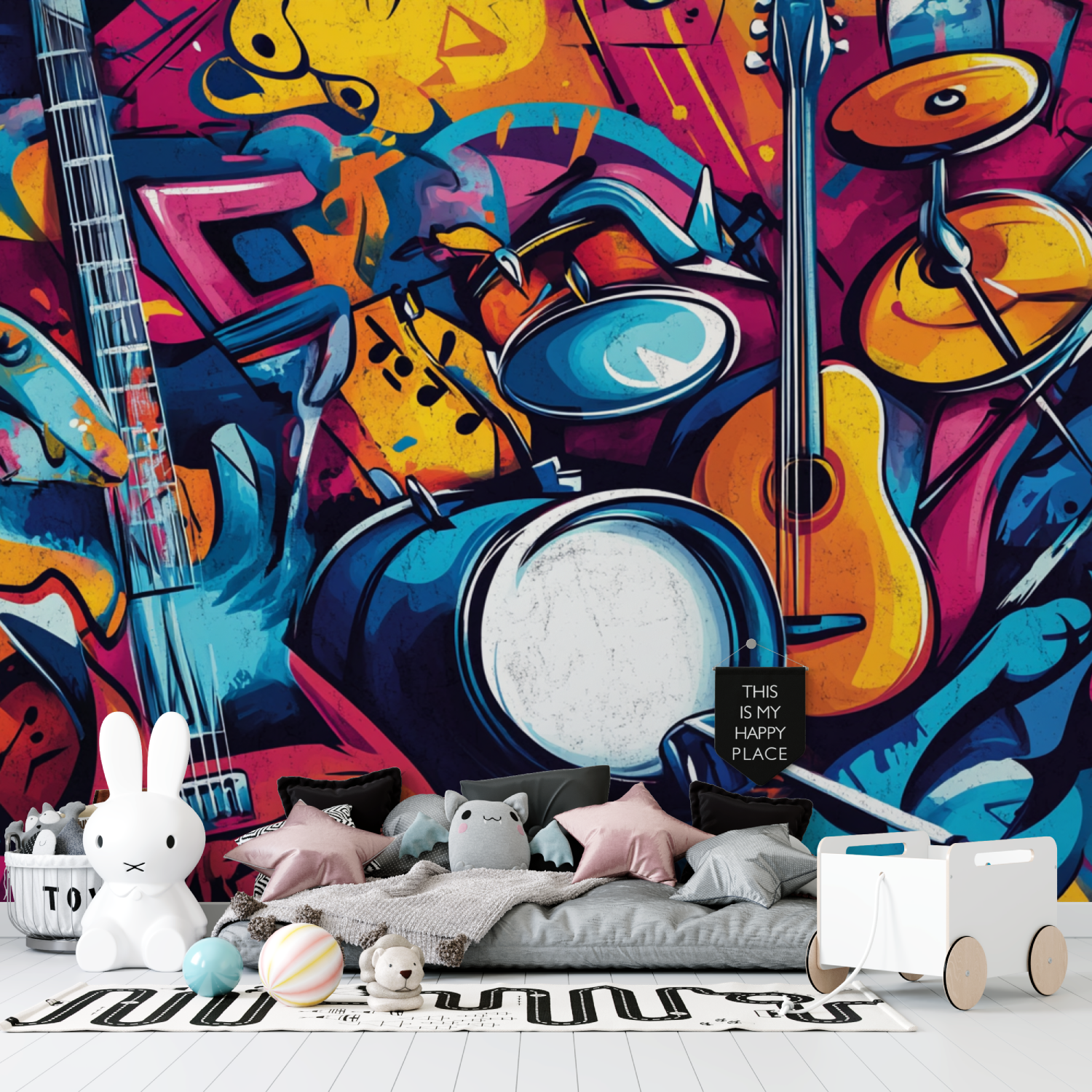 Papier peint fresque musique tapisserie garcon