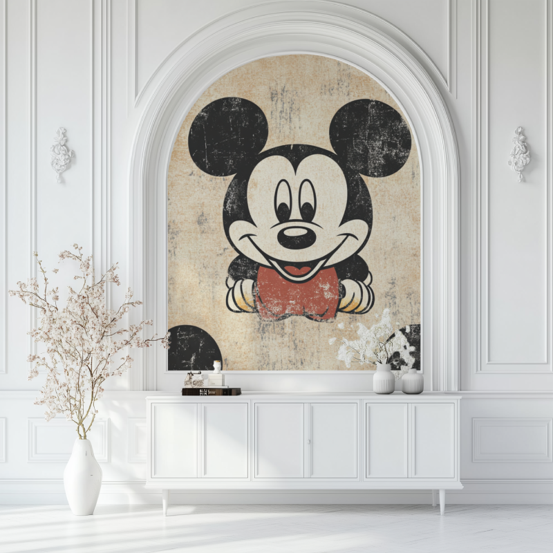 Papier peint vintage mickey salon blanc