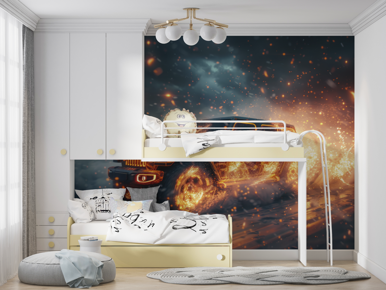 Papier peint voiture en feu manga hero