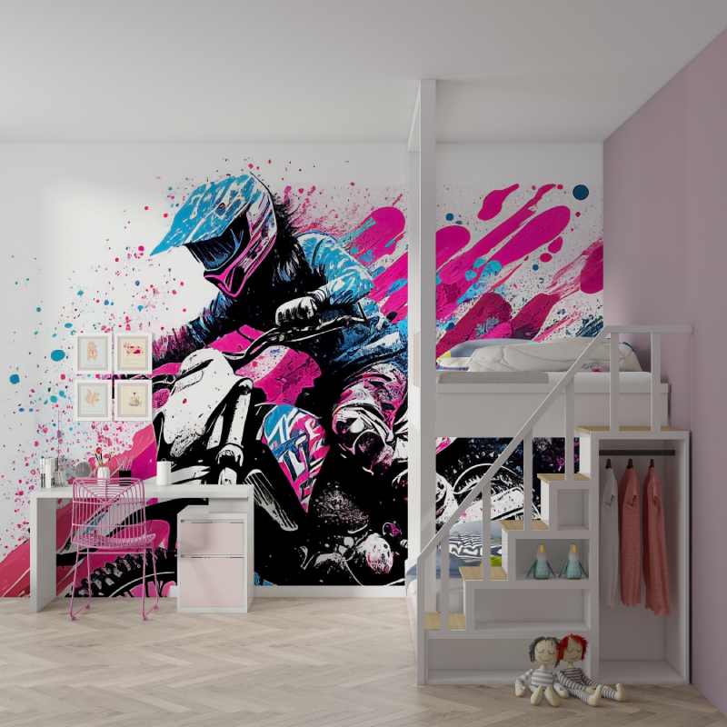 Papier peint graffiti motocross fille mur chambre fille