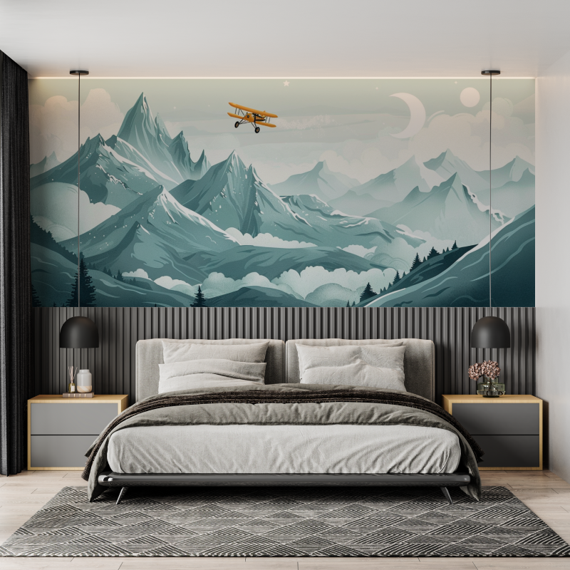 Papier peint scandinave avion pour enfants mural adulte
