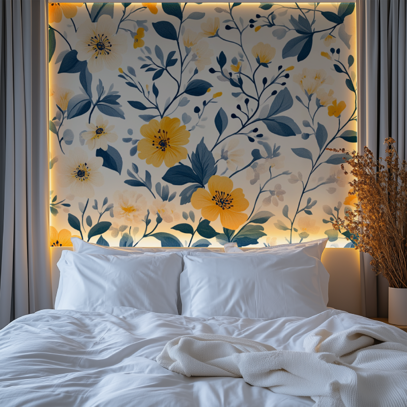 Papier peint scandinave vintage fleurs chambre tendanc