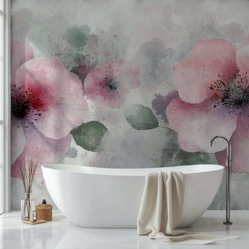 Papier peint fleur geante sdb