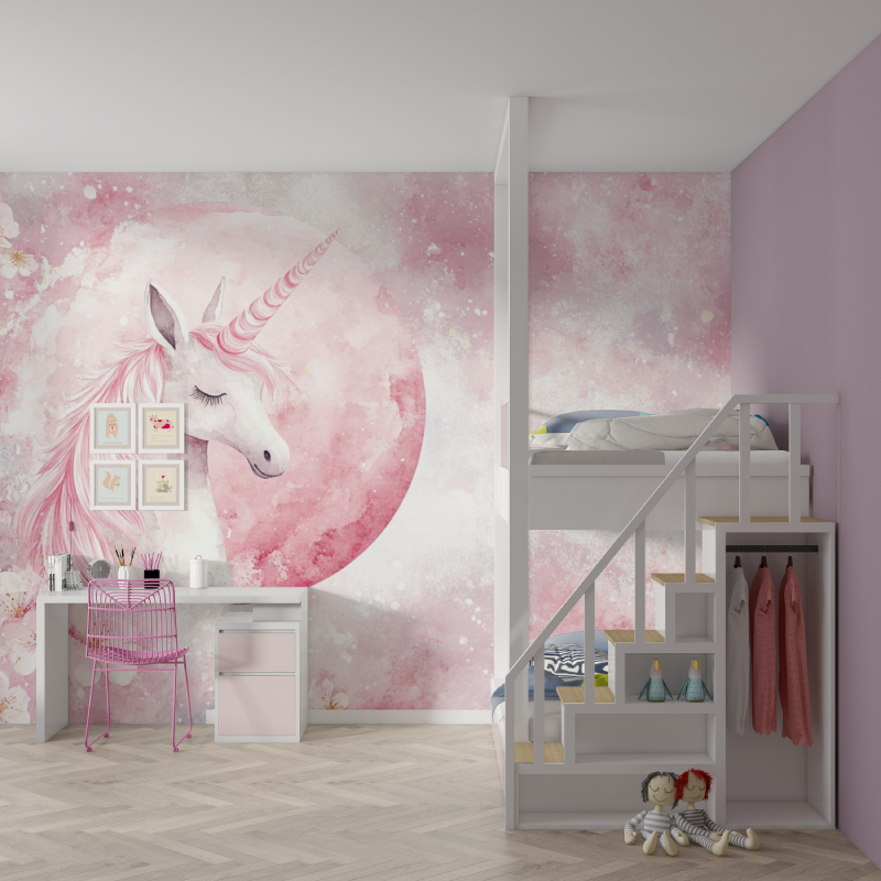 Papier peint deco licorne chamb...une rose mur chambre fille