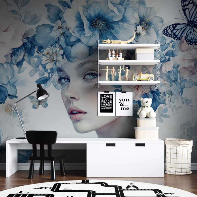 Papier peint vibration et fleurs tapisserie chambre ados