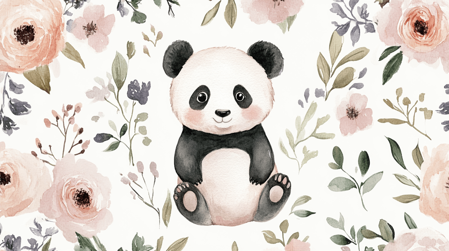 Papier Peint Panda Et Fleurs Sauvages