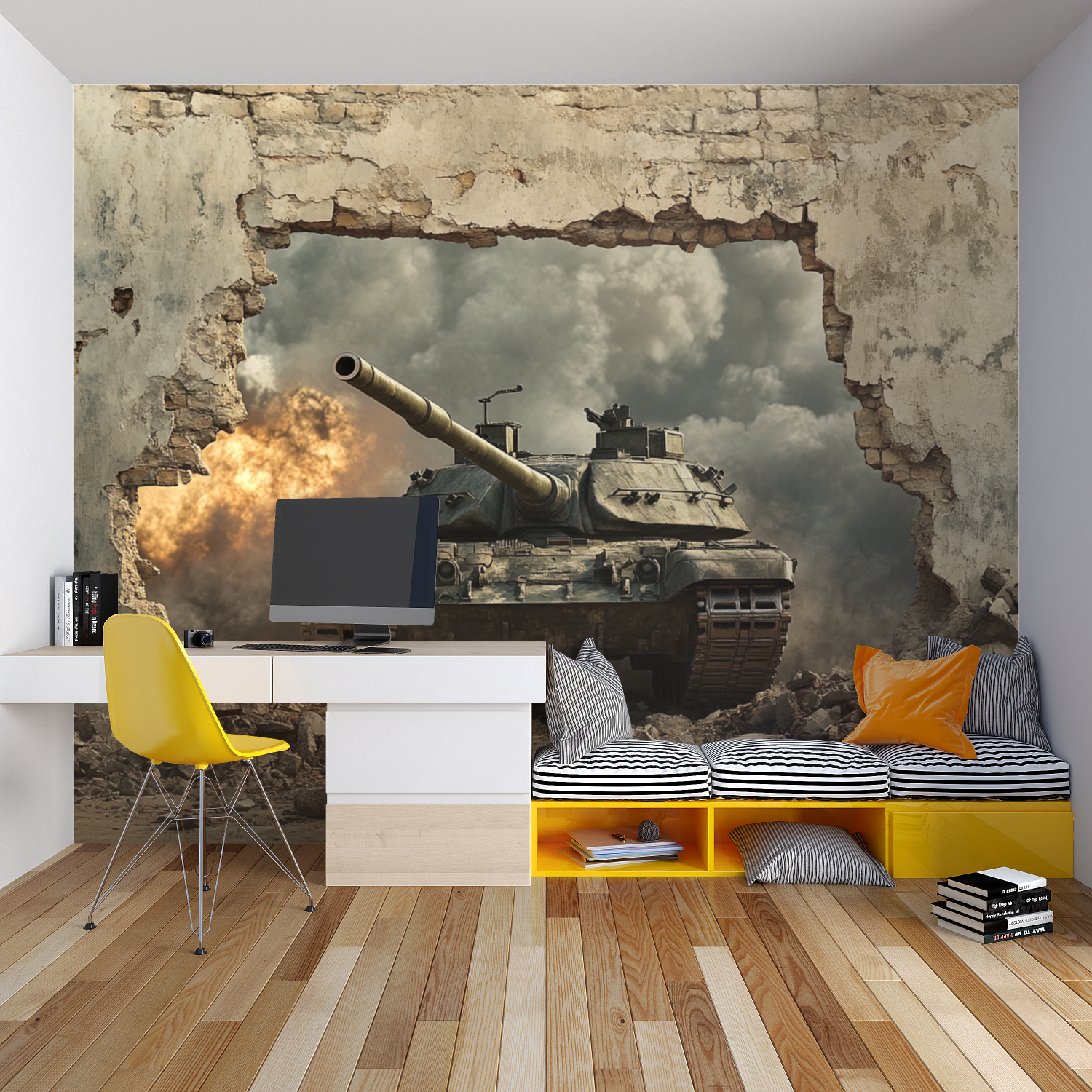 Papier peint ado classique tank assaut chambre garcon lit