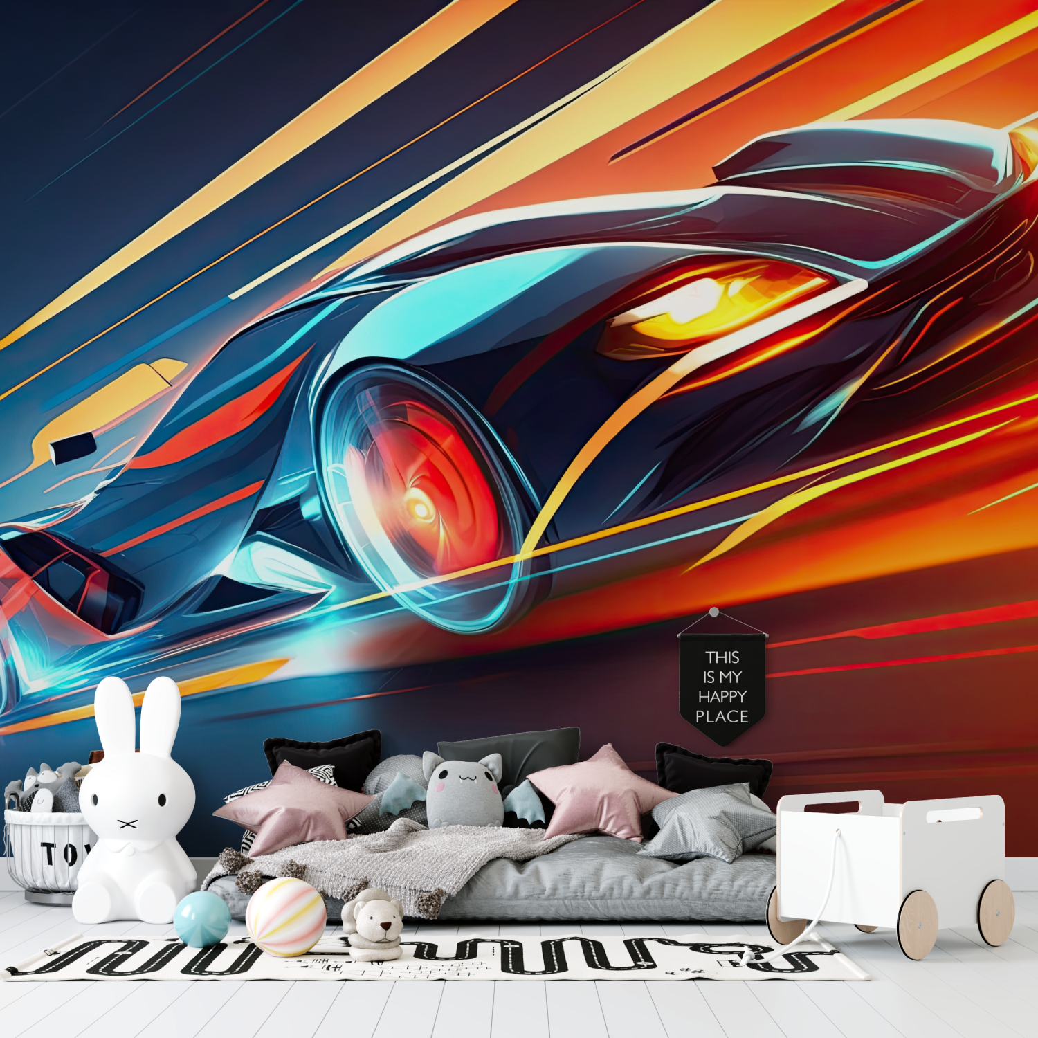 Papier peint pour chambre voiture tuning tapisserie garcon
