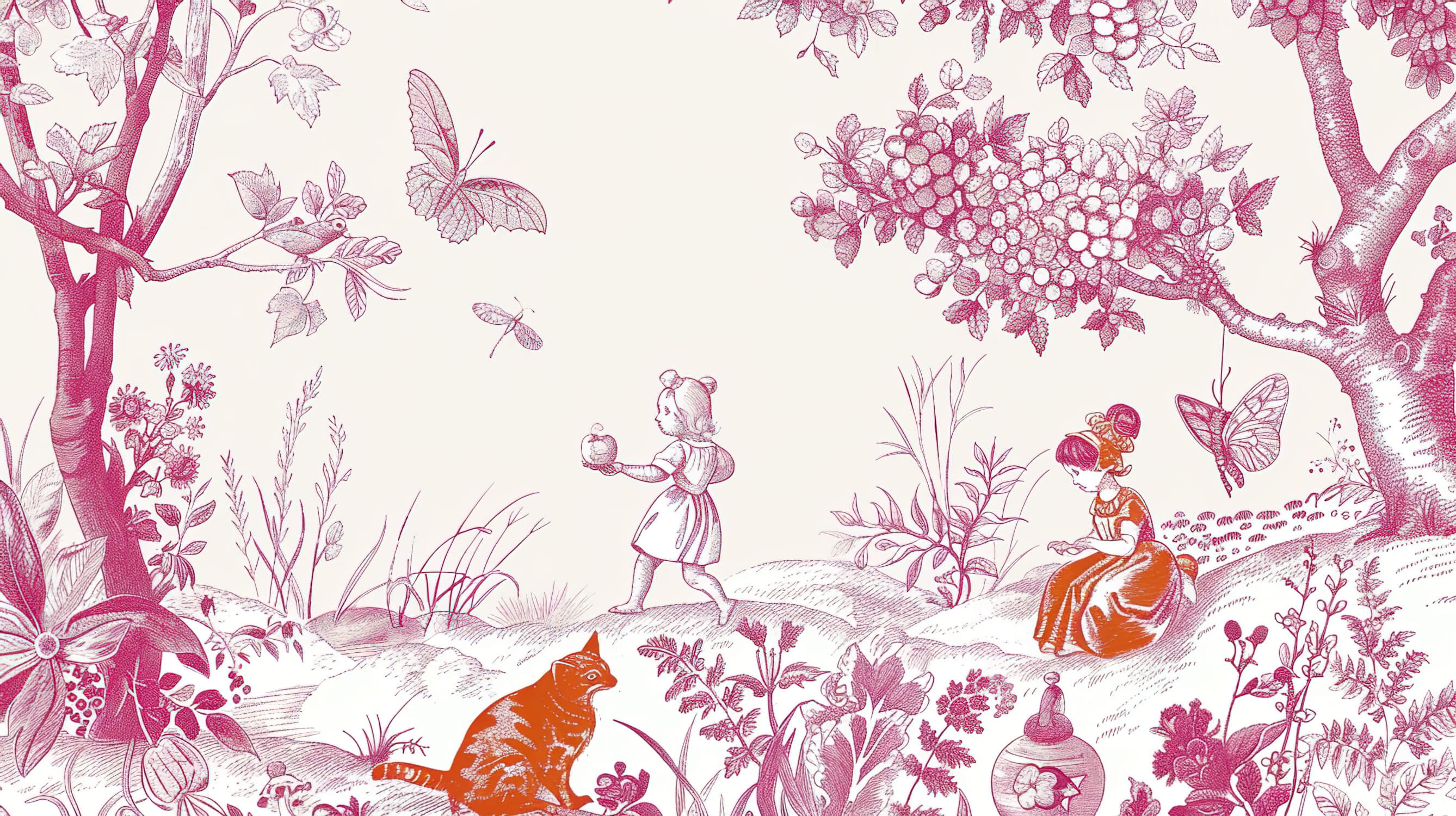 Papier Peint Toile De Jouy Enfant Rose