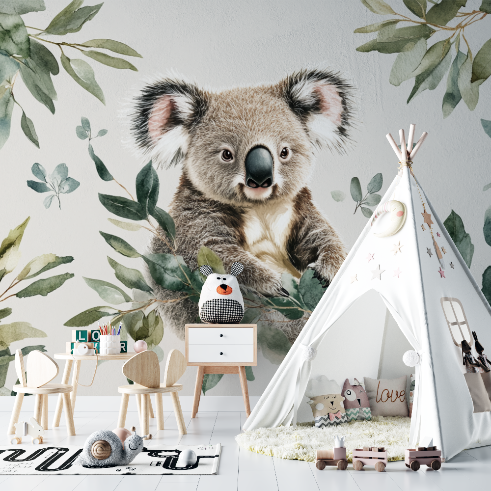 Papier peint koala qui seveille doucement chambre bebe